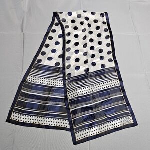 Oscar de la Renta Designer Classic Navy White Polka Dot Rectangle Scarf
